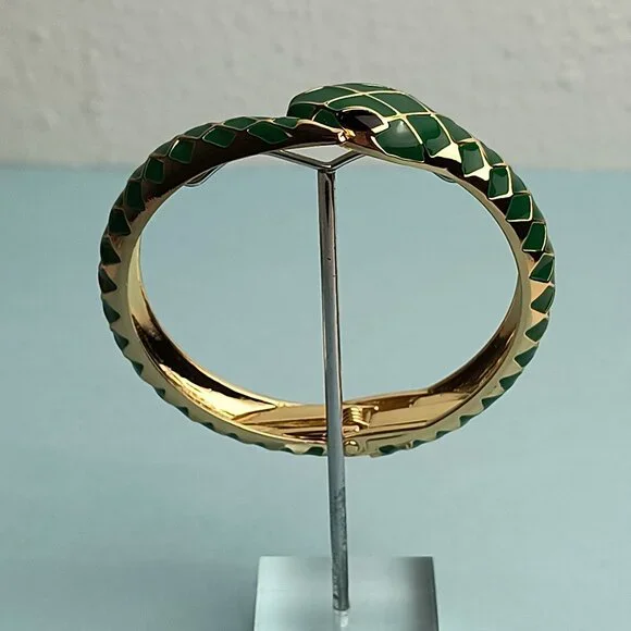 Serpenti Snake Enamel Hinged Cuff Bracelet Cut Diamond Emerald Green Gol… - Picture 4 of 7